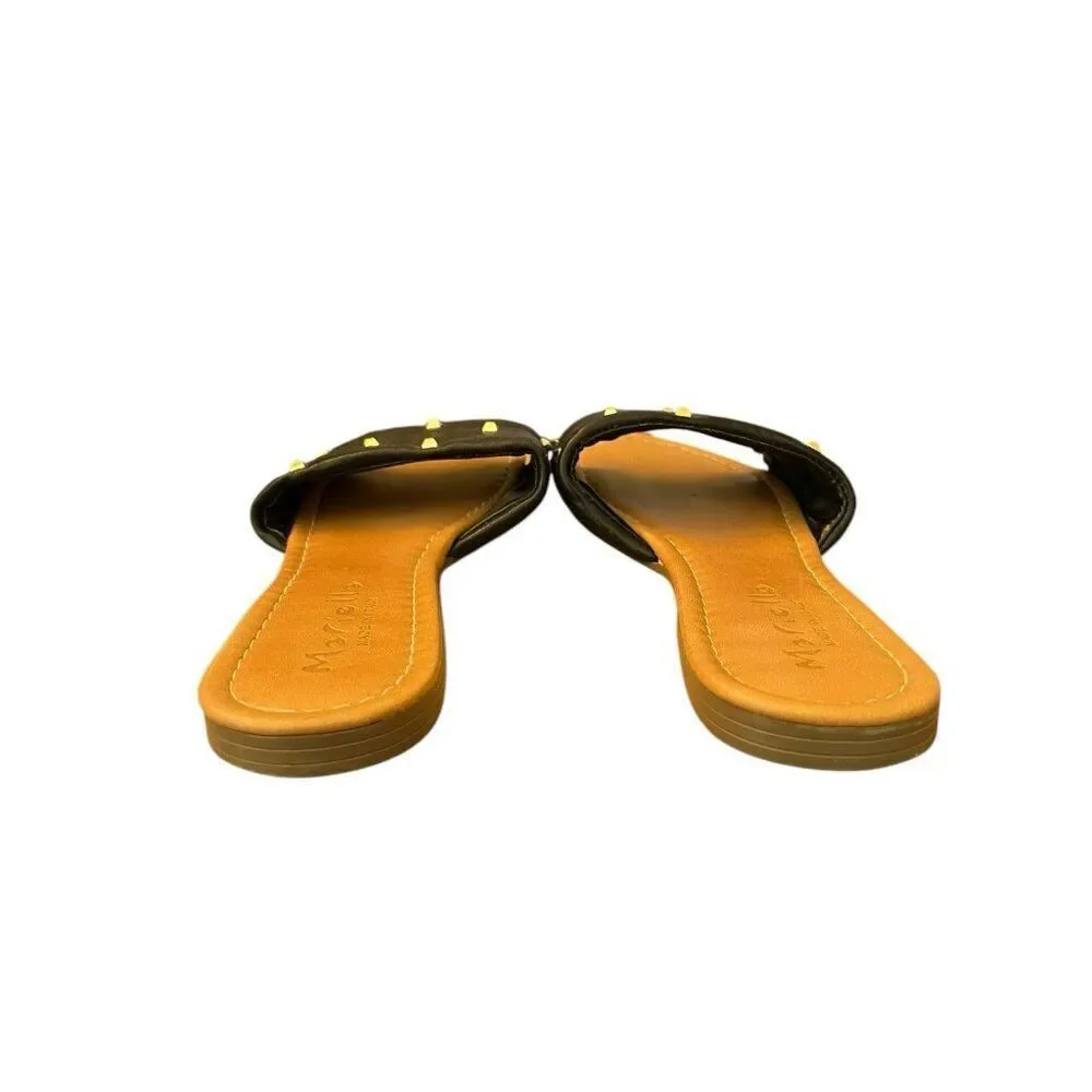 Mariella Womens Size 9 Black Gold Studded Slide Quilted Flat Sandals Italy